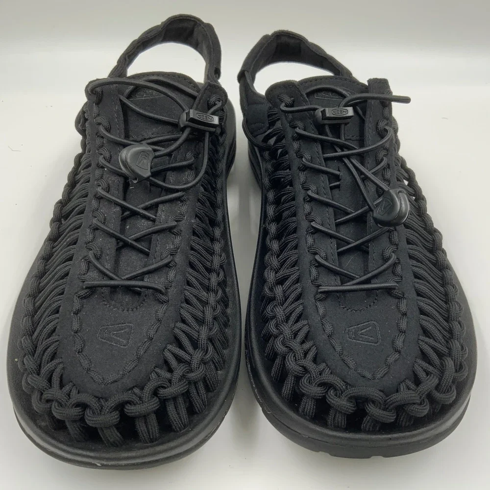 KEEN Uneek Mens Sandals Black Braided Cord Outdoor Water Shoes 1014097 Size 11
